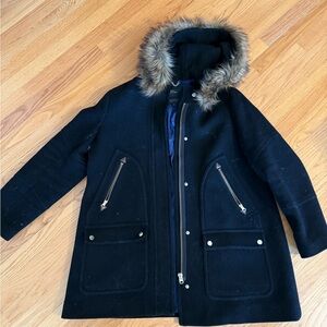 J crew stadium coat with fur trim size 16